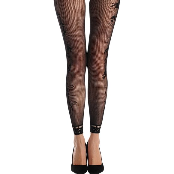 New Sexy Fishnet Floral Opaque Footless Tights - Picture 2 of 6